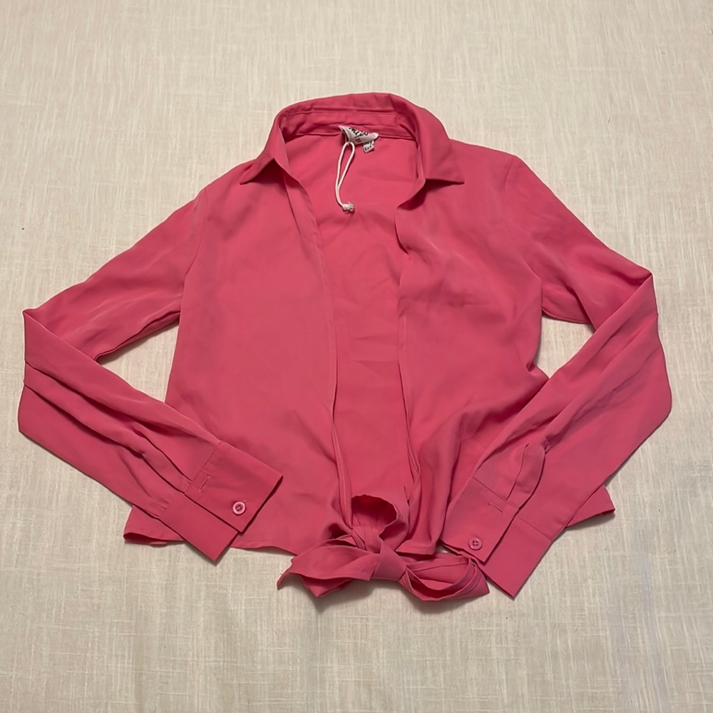 NWT Princess Polly Hot Pink Tie Front Blouse
